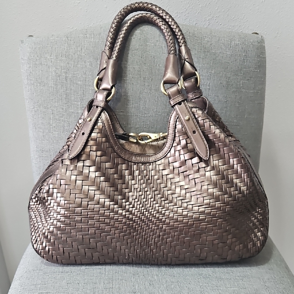 Cole Hann Woven Metallic Gray Shoulder Bag *LUX* - Picture 2 of 9